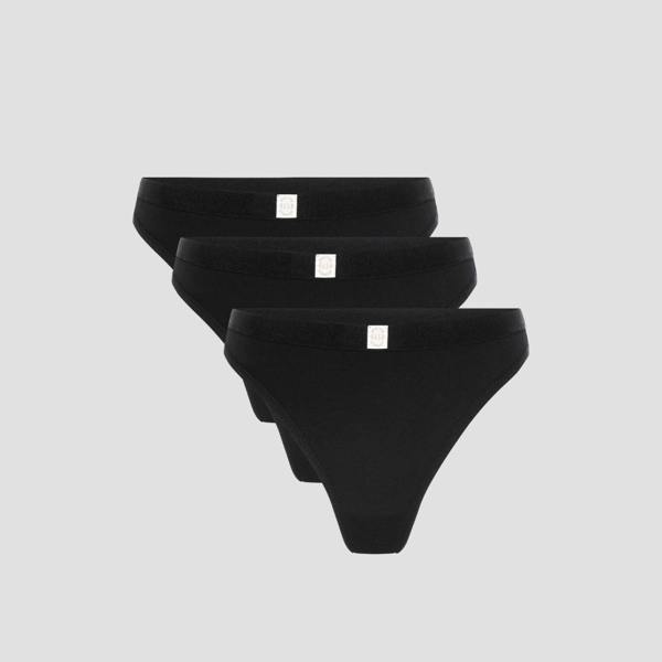 ELLE 3 Pack Super Soft Cotton Heritage Patch Thongsin in Black