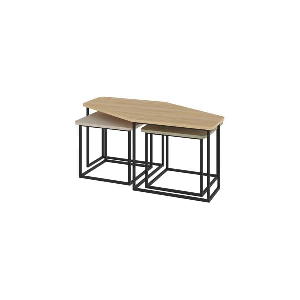 Decortie Modern Nesty Coffee Table Nest of 3 Tables Nested Table Engineered Wood w/Metal Legs