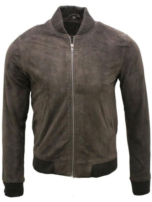 Infinity Leather Mens Varsity Soft Suede Leather Bomber Jacket