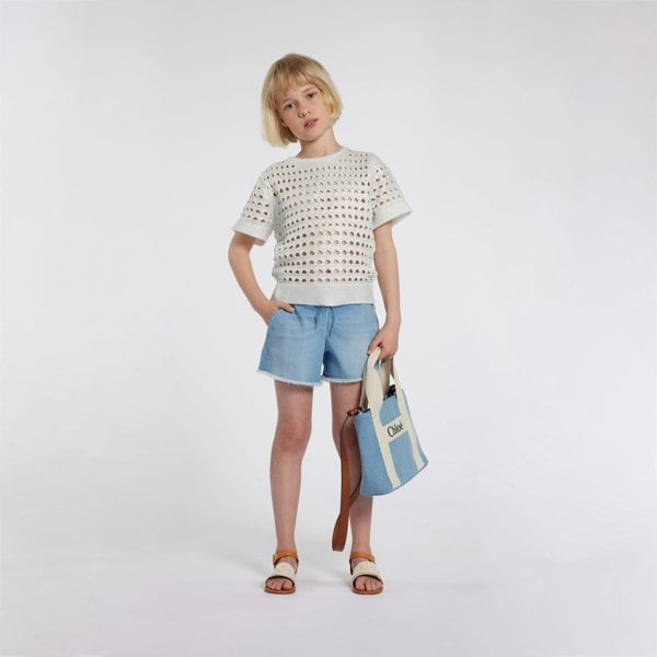 Chloé Girls Lamé Crochet Sweatshirt in Silver