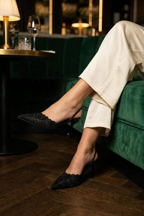 ikrush Genevieve Embellished Lace Mesh Pointed Heels