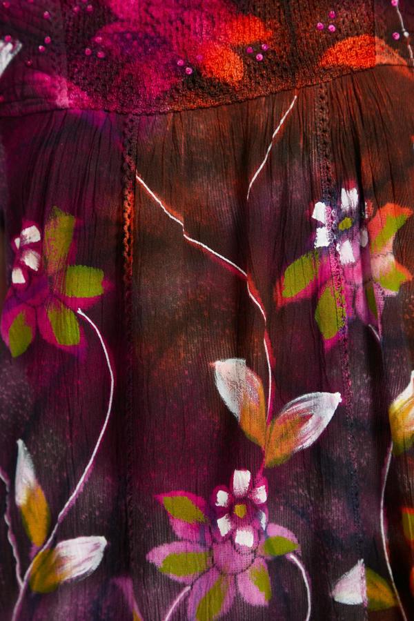 Mudflower Painted Floral Embellished Tie Dye Top
