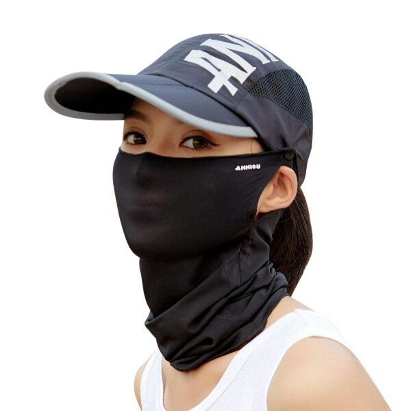 Anniou UPF 50+ Cap and Neck Gaiter - Black - One size