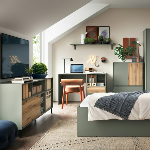 Furniture To Go Darwin Desk 2 Drawer in Green/Oak