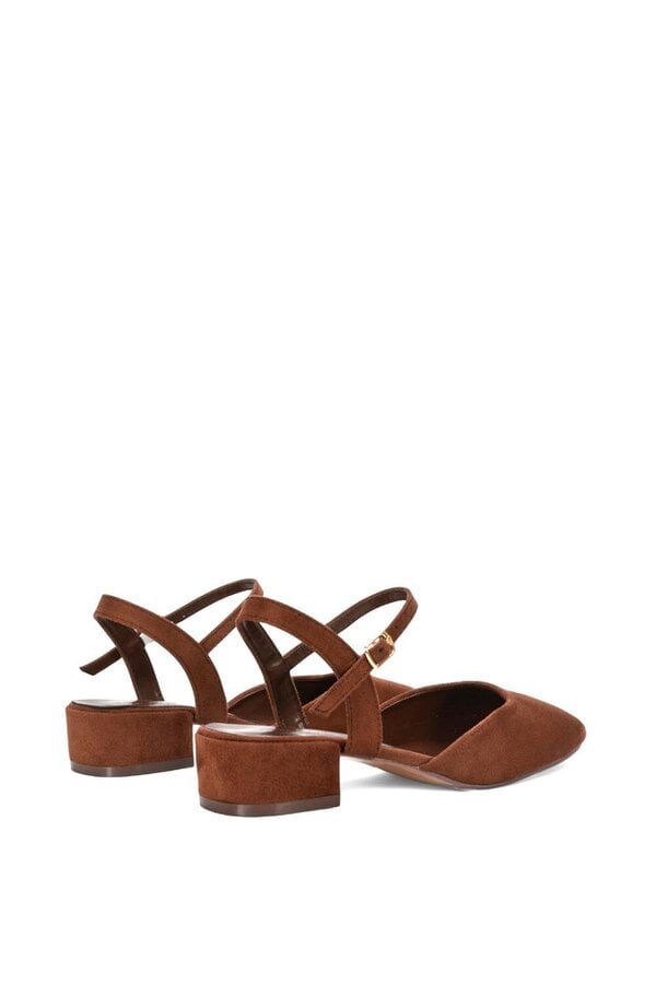 XY LONDON Low Block Heel Court Shoes With Ankle Strap