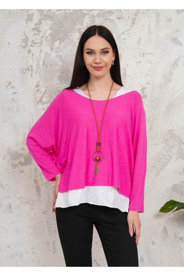 Hoxton Gal Oversized Long Sleeves Double Layered Top in Pink