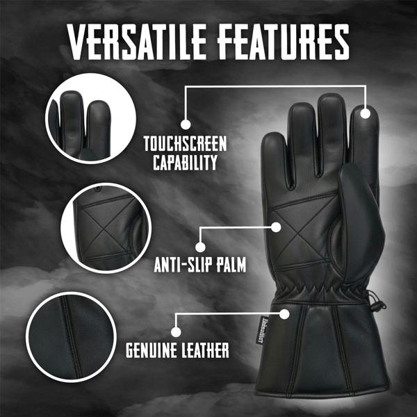 Infinity Leather Men's Thermal Motorbike Black Leather Waterproof Biker Protection Gloves