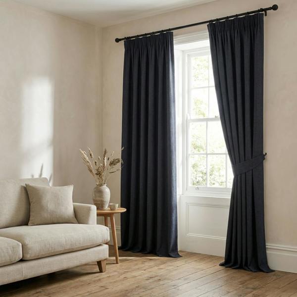 Devonshire made-to-measure curtains in Denim, styled in a living room