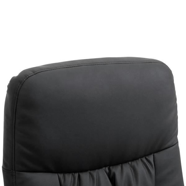 Black PU leather high-back recliner with padded headrest and stitched trim