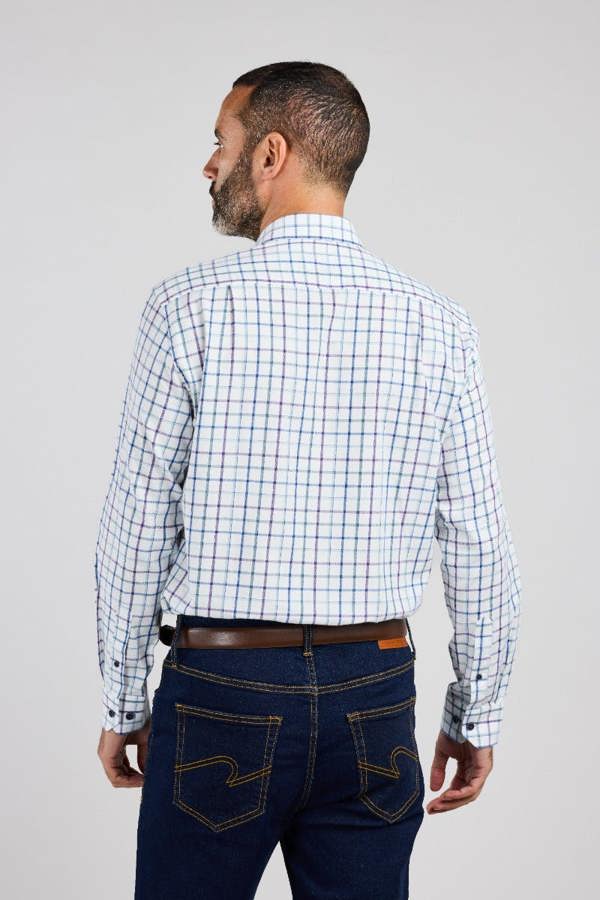 Plum & Blue Tartan Warm Handle Plaid Formal Shirt