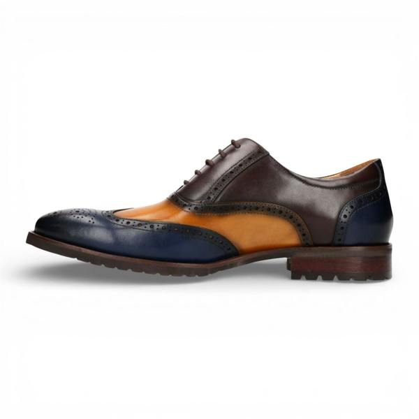 Laura Vita Lorenzo Conti Men's Blue Brown Leather Brogue Oxford DressShoes - Antonin 01