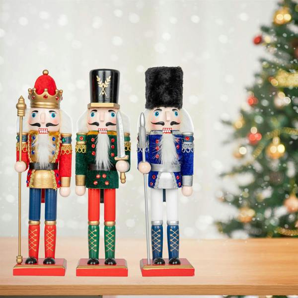 30cm Wooden Christmas Nutcracker Soldier Figures, 3 Piece Set, Hand Painted Festive Decorations image 4