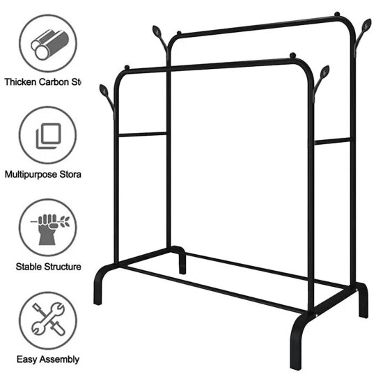 Havendro Heavy Duty Double Clothes Rail Hanging Rack Garment Display Stand Shoes Storage
