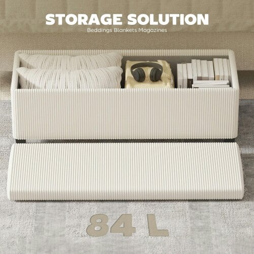 Wyld Haus Toha Beige Corduroy Storage Ottoman Bench With Removable Lid