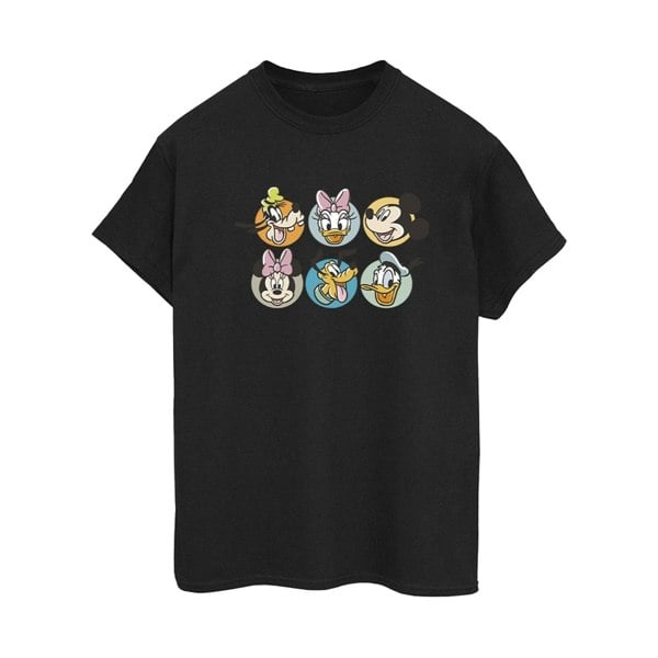 Disney Womens/Ladies Mickey Mouse And Friends Faces Cotton Boyfriend T-Shirt - Black