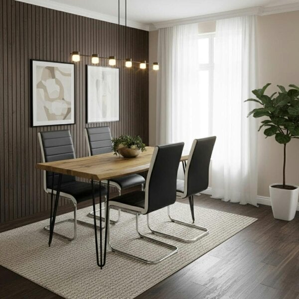 Kosy Koala Modern Dining Table Set With 4 Black Faux Leather Chairs Kitchen Dining Room Furniture