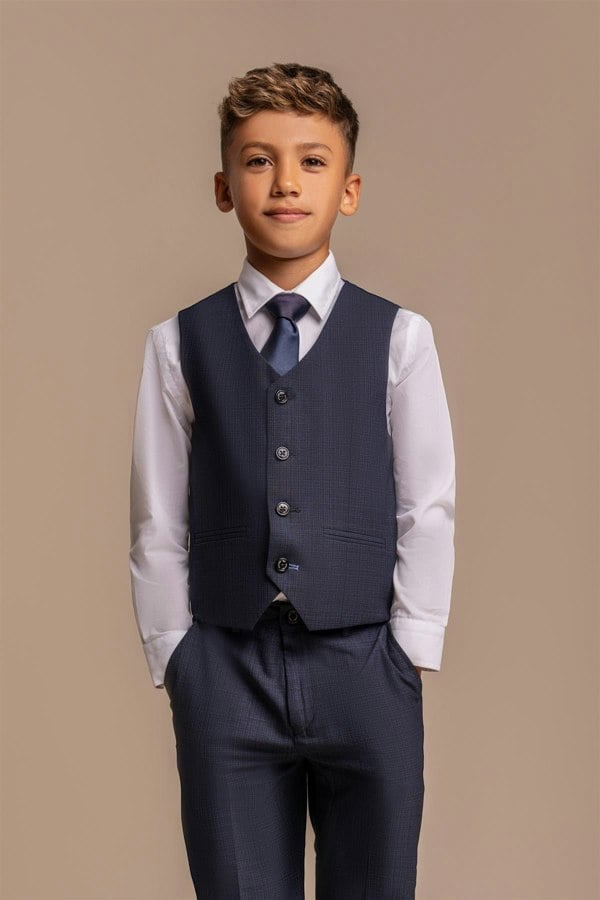 Boys Seeba Navy Waistcoat Front