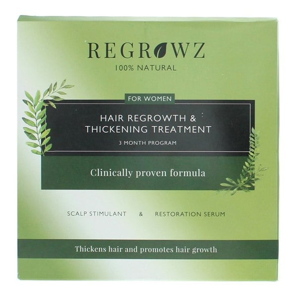 Regrowz Hair Growth & Thickening Treatment Three Month Program For Women - Scalp Stimulant 75ml - Restoration Serum 75ml - Comb