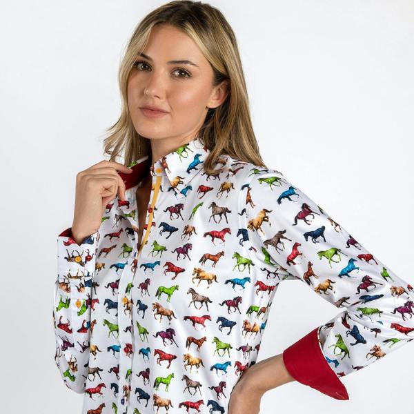 MULTI COLOURED GALLOPING HORSES WOMENS  PRINT SHIRT - Premium Men's Patterned Shirt by Claudio Lugli | Bold Design, Tailored Fit, Best Printed Shirts