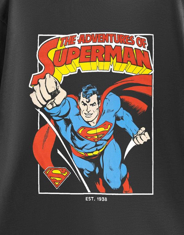 DC Comics Superman Mens Grey The Adventures of Short Sleeved T-Shirt