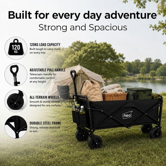 Neo Direct Neo Black Folding Wagon Garden Cart 138L 120kg