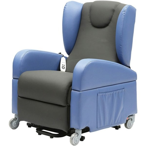 Dual Motor Rise and Recline Lounge Chair - Wipe Clean PU Fabric Black and Blue Loops