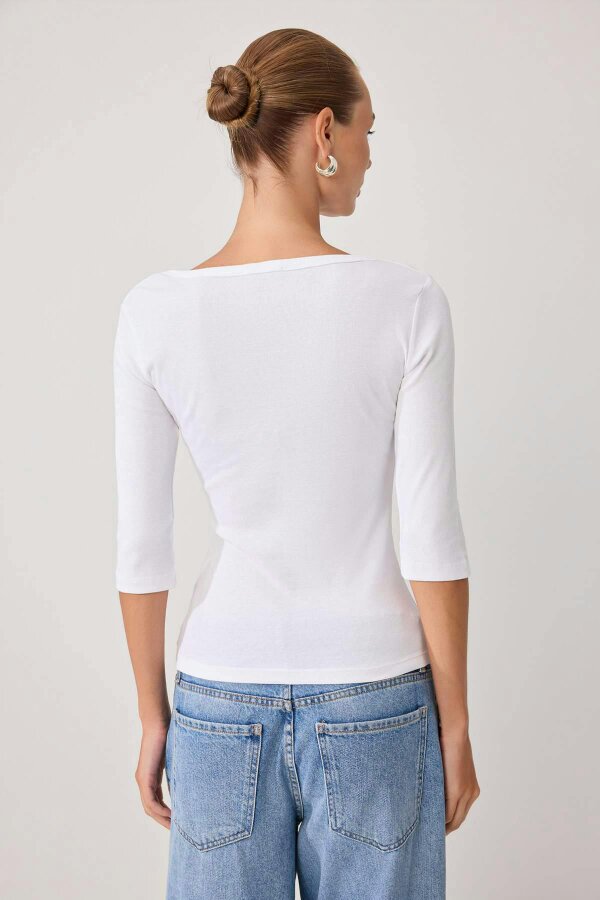 WOVCOR Fitted V Neck Button Front Ribbed Long Sleeve Blouse