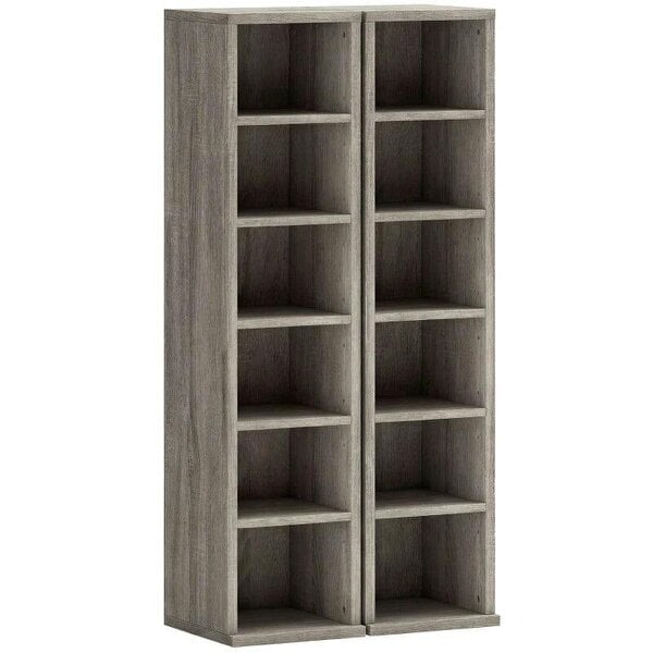 Bobobiy Set of 2 CD Media Display Shelf Unit Tower Rack with Adjustable Shelves, Distressed Grey