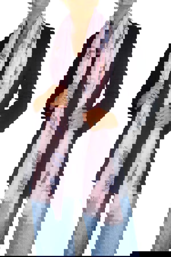 Paulo Due Feather Print Lightweight Scarf with Gold Lurex Detail