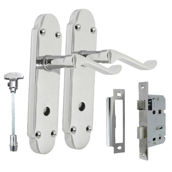 EDH Door Hardware Epsom Door Handle Set – Chrome Internal Lock Door Handles + Bathroom SASH Lock