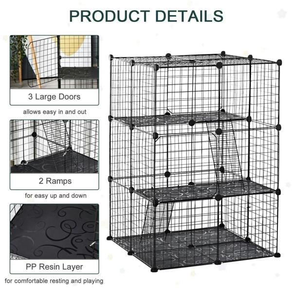 Black wire pet playpen detail view with two ramps and large door openings