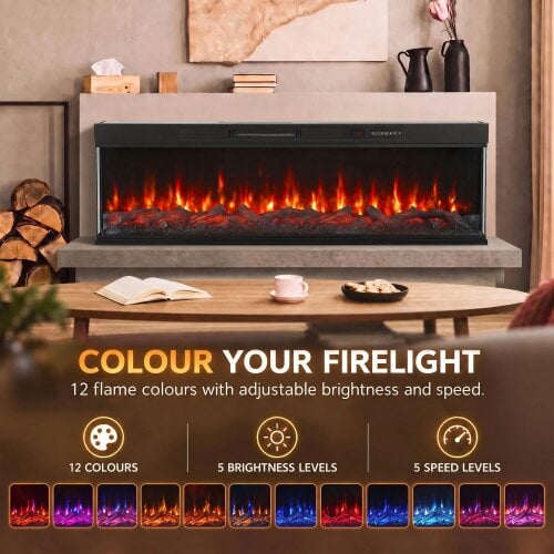 HOMCOM 153cm/60" 3-Sided Electric Fireplace Insert, Freestanding/Recessed