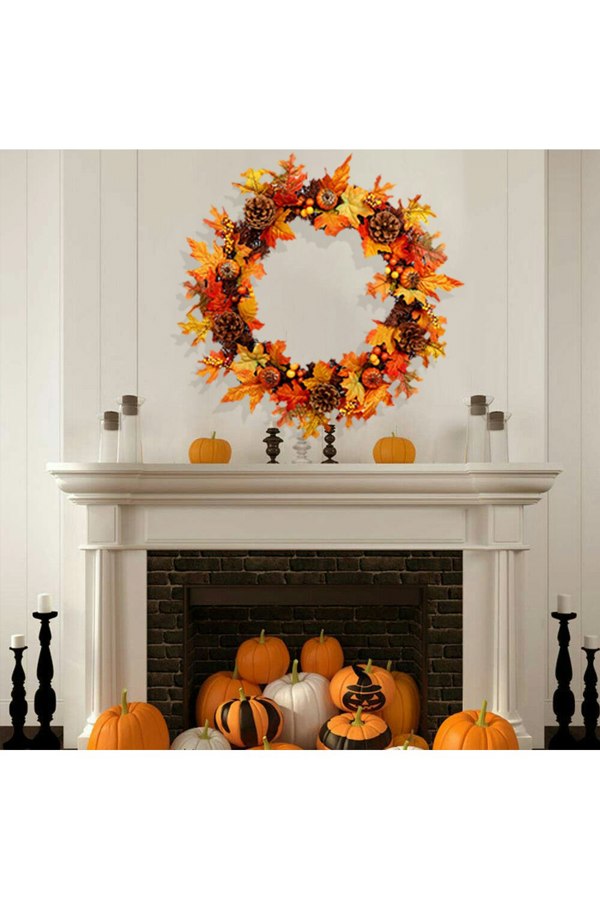 Living and Home Artificial Maple Leaf Wreath Outdoor Decoration for Halloween and Thanksgiving