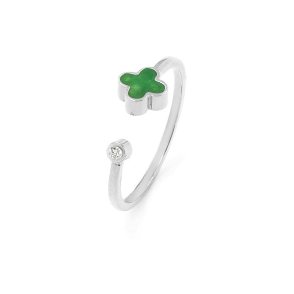 Say It With Green Crystal Clover Ring - Silver