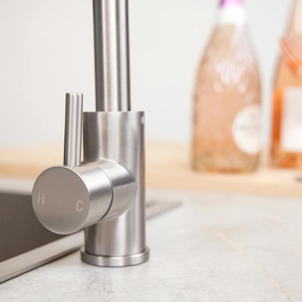 Top-Fix | Vito Square Neck Style Kitchen Mixer Tap | Brushed Steel Finish
