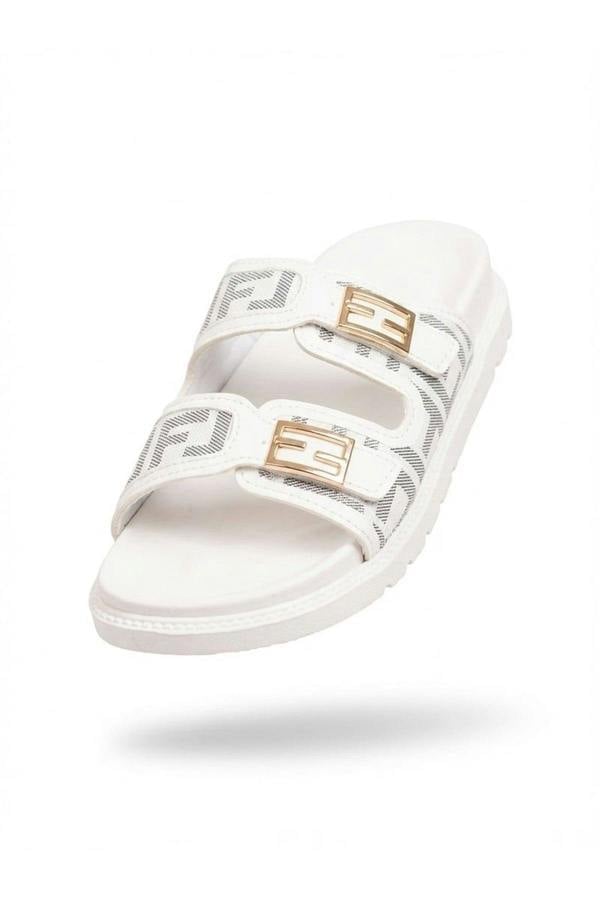 Willow Patterned Buckle Sandals - White