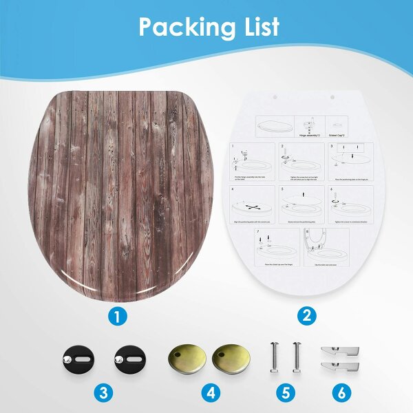 RTS Wood Plank Thermoplastic Top Fix Soft Close Quick Release Toilet Seat