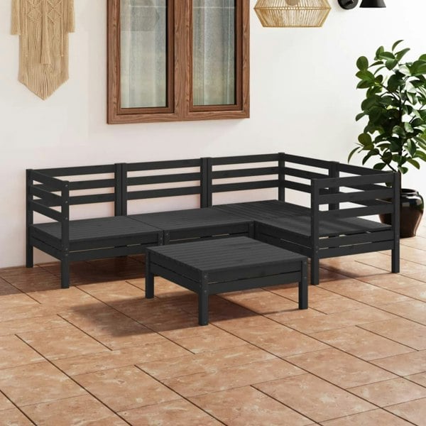 Berkfield 5 Piece Garden Lounge Set Solid Pinewood Black
