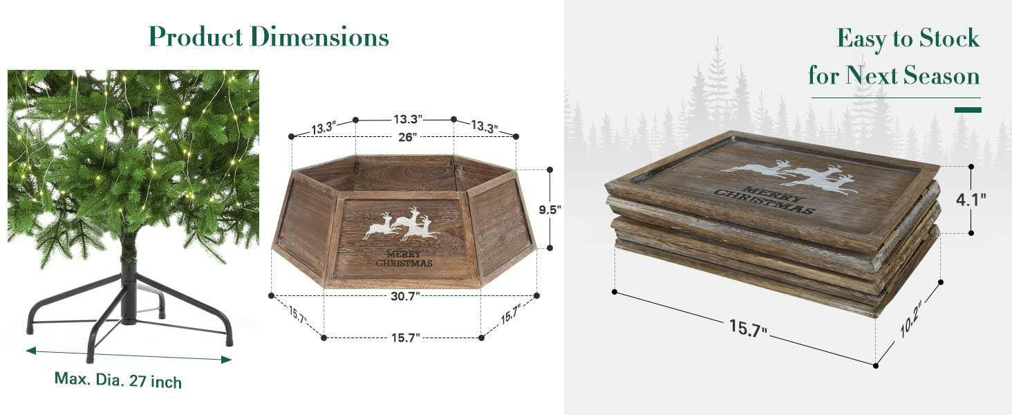 31.5 Inch Wooden Hexagon Christmas Tree Collar with Rustic Brown Finish image 5