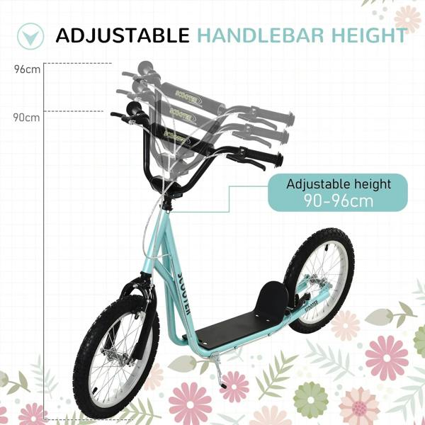 Kids blue kick scooter with adjustable handlebar height and black non-slip deck