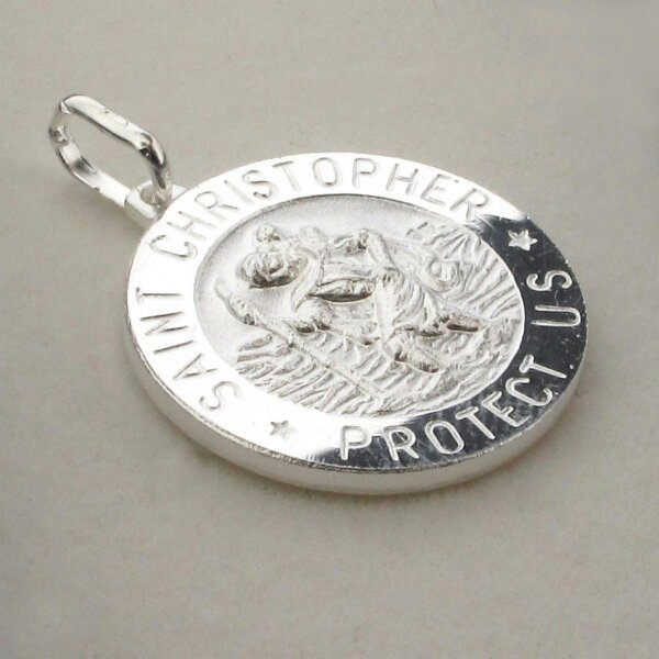 Christopher James of London Sterling Silver 18mm 3D St Christopher Pendant With Optional Engraving and Chain