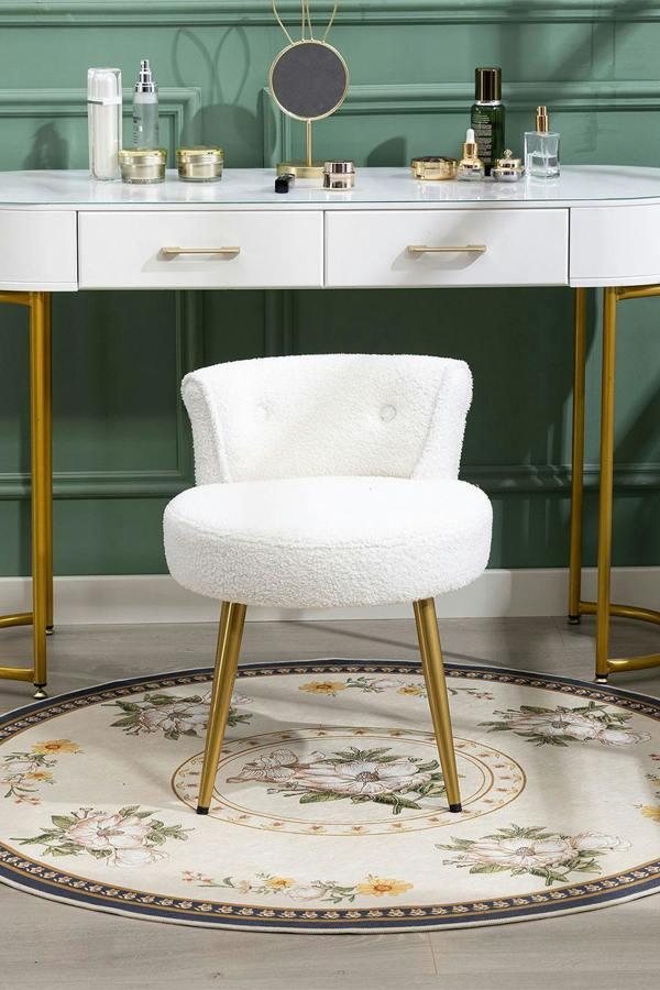 Living and Home Teddy Fleece Dressing Table Stool with Iron Legs