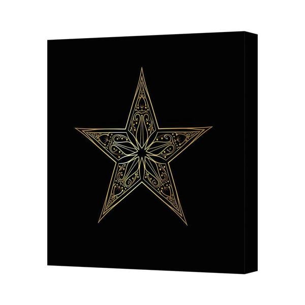 Benjamin Tate Design Gold Star Canvas Art Print On Black Background With Deep Wooden Frame