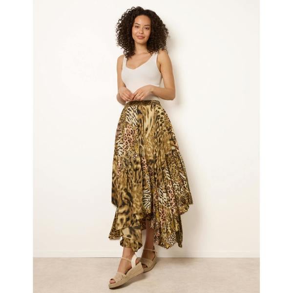 Blue Vanilla Animal Print Tiered Maxi Skirt