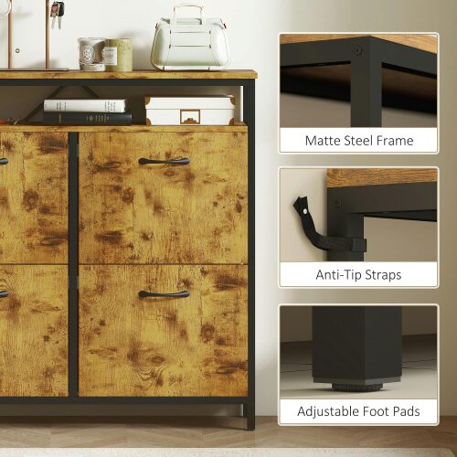 Wyld Haus Vebael Wooden Rustic Brown Shoe Cabinet With 4 Flip Drawers And Shelf