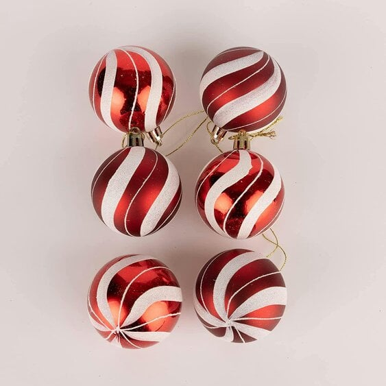 Shatchi Red and White Candy Stripe Shatterproof Christmas Baubles, 6cm Pack Sizes for Tree Decorations