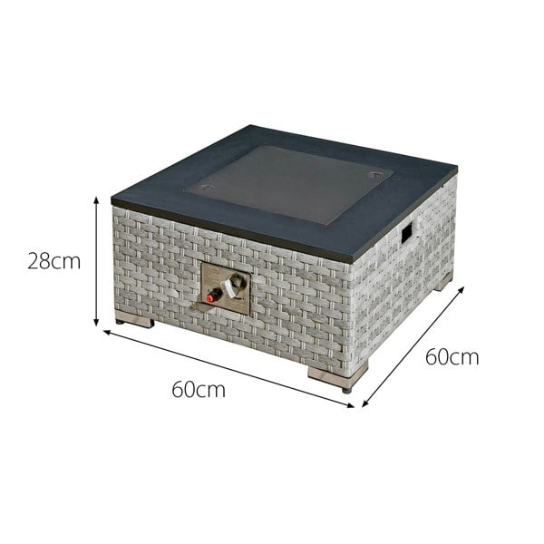 RoyalFire Royal Fire Icarus Rattan Firepit Coffee Table in Dove Grey with Iron Top