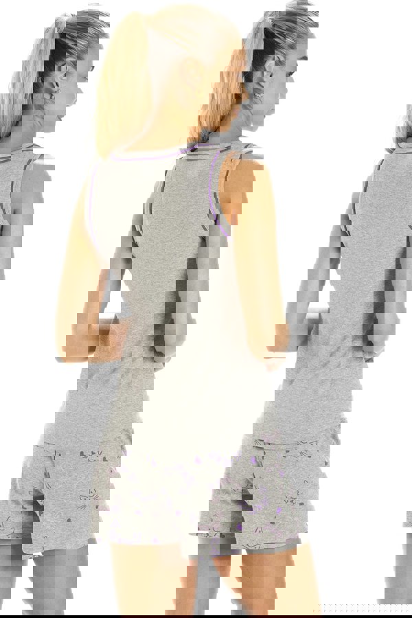 Camille Womens Short Cotton Grey Cat Print Pyjama Set