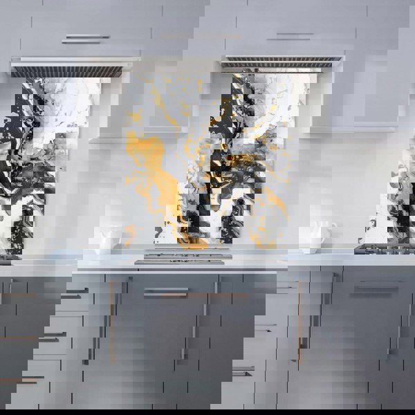 Warren Reed - Designer Gold White And Black Marble Effect Kitchen Splashback
