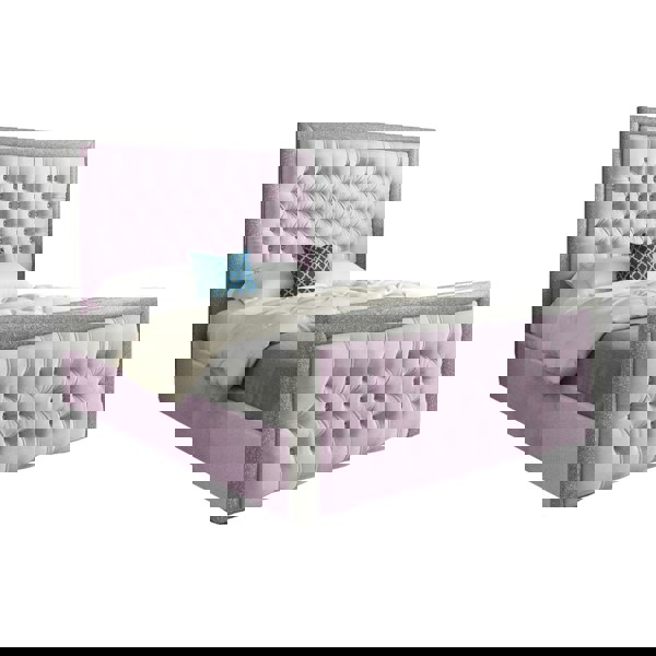 Casa Magna Venice Glitter Border Upholstered Soft Velvet Bed Frame - Pink